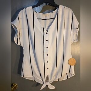 White and Black Sheer Striped Blouse